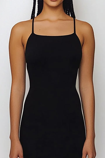 Spaghetti Straps Bodycon Long Black Tie Dress